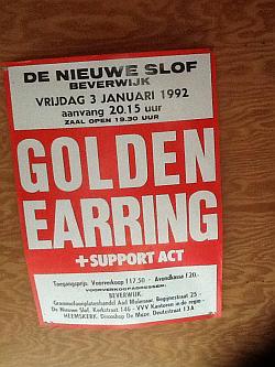 Golden Earring show poster January 03, 1992 Beverwijk - De Nieuwe Slof